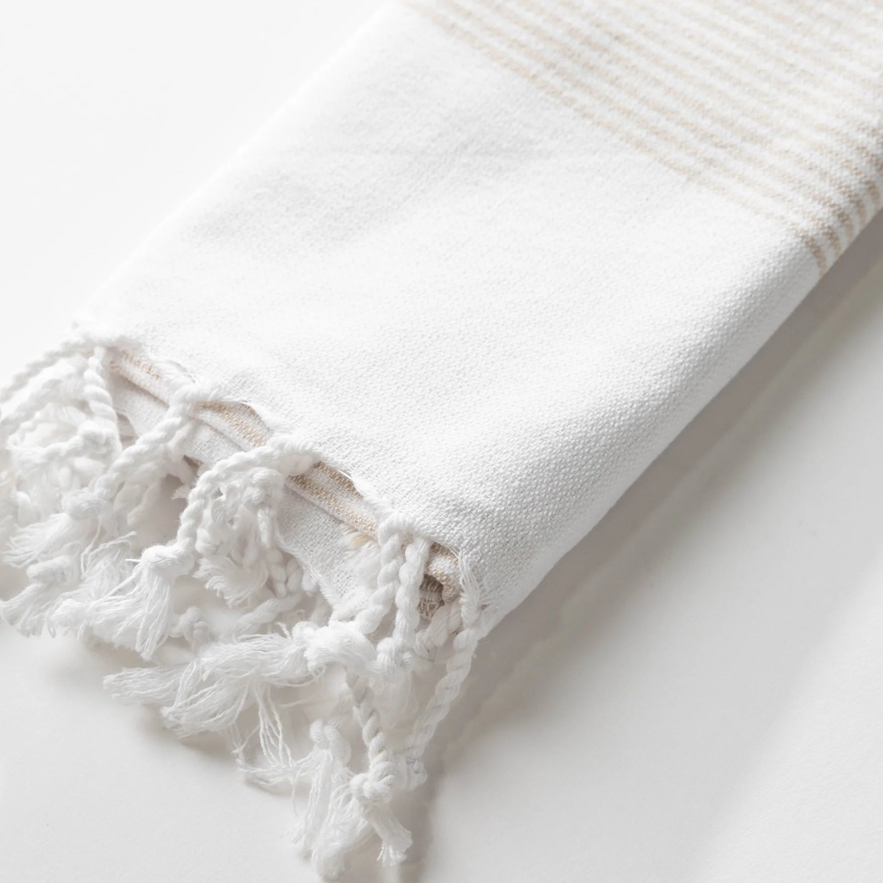 Beige Striped Turkish Kitchen or Bath Hand Towel