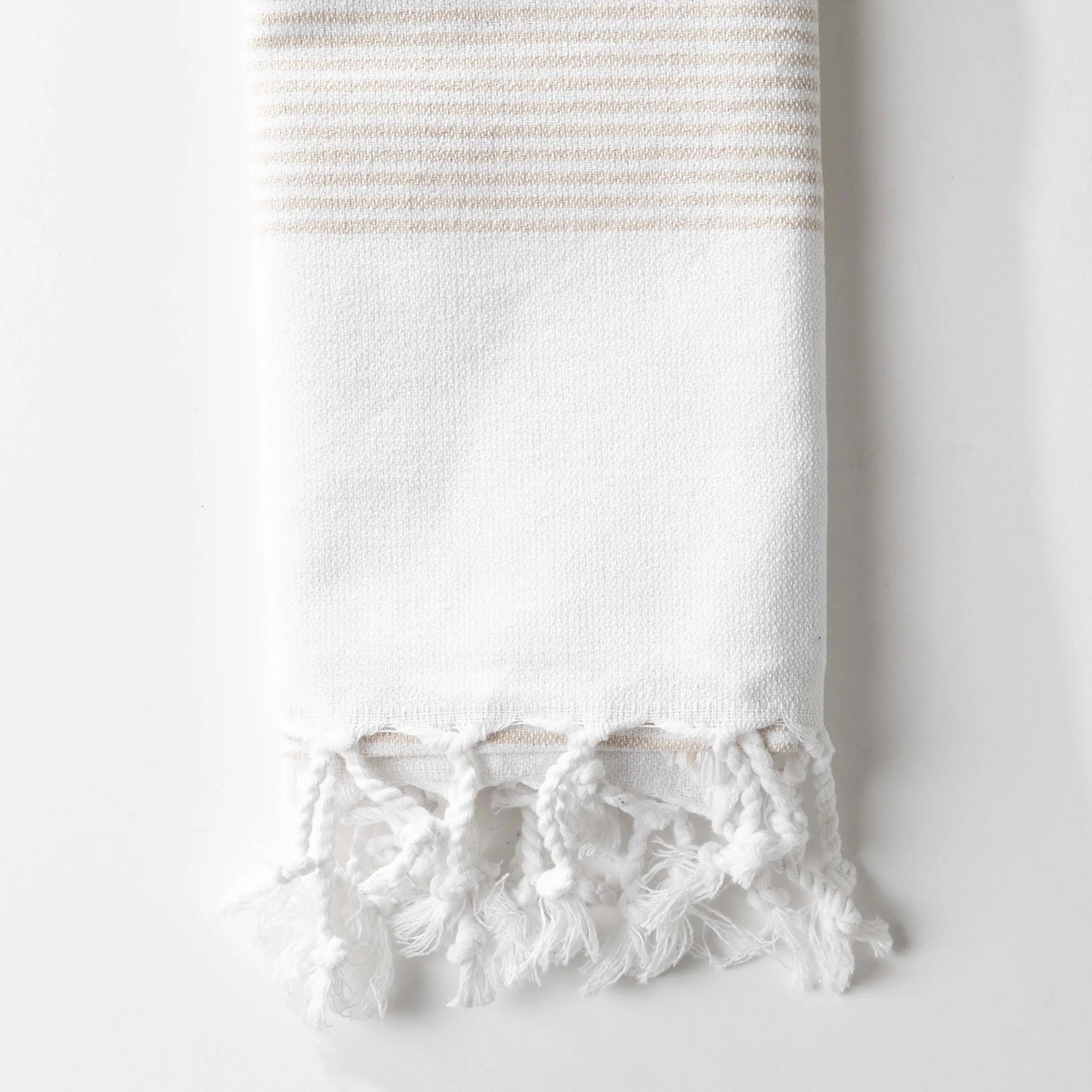Beige Striped Turkish Kitchen or Bath Hand Towel