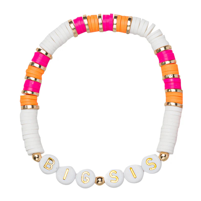 Kid's White Rubber Disk Beaded Stretch Bracelet with "Big Sis" from Jane Marie