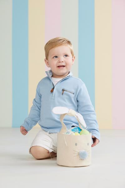 Toddler 4T-5T Quarter Zip Pullover in Navy and Light Blue from Mud Pie