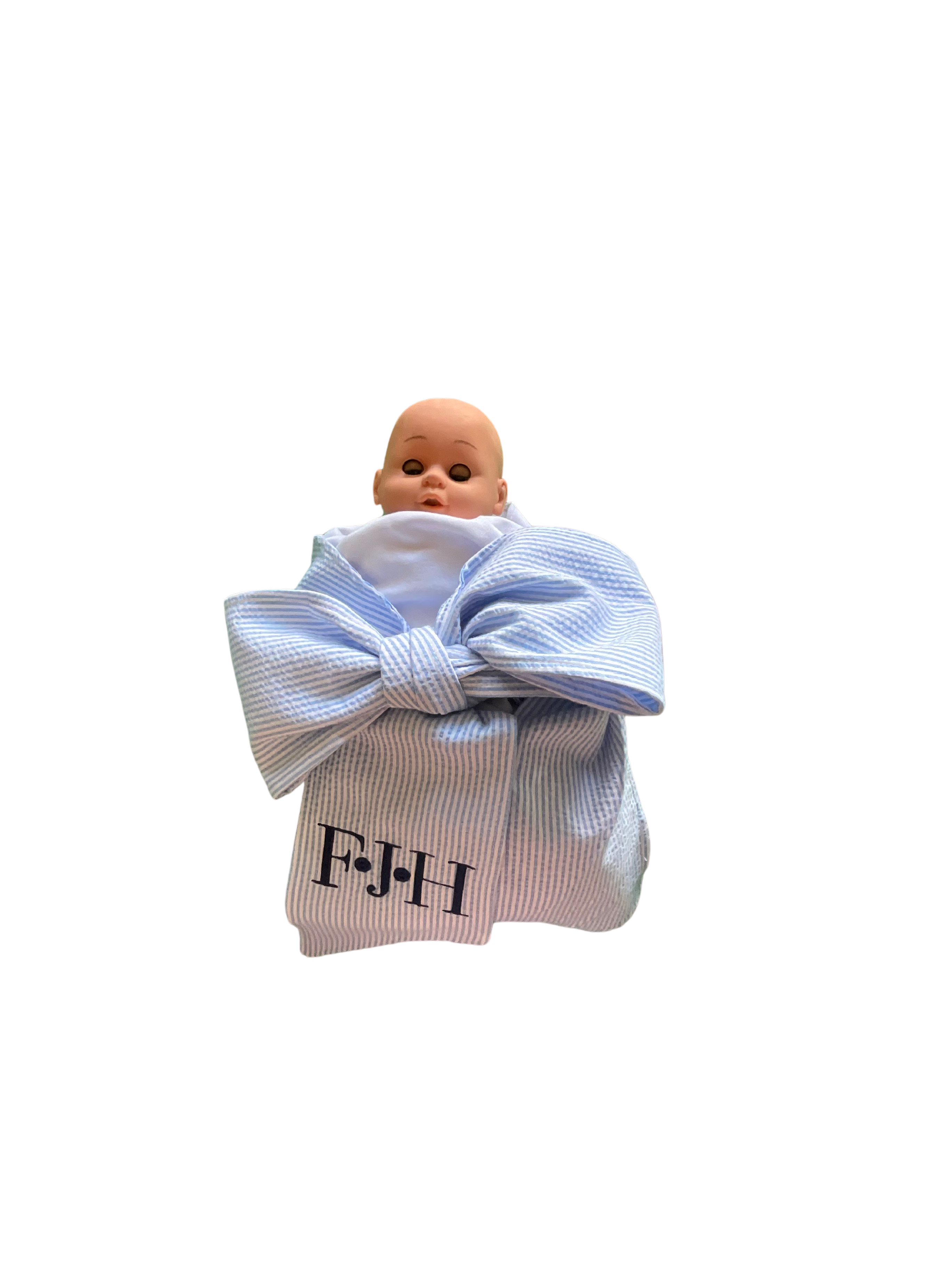 Blue Seersucker Baby Swaddle Blanket