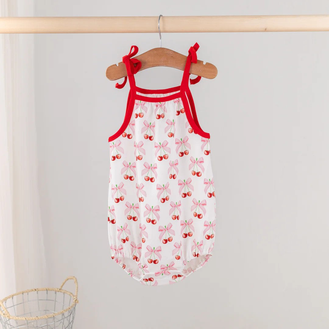 Cherry on Top Organic Cotton Shoulder-Tie Onesie