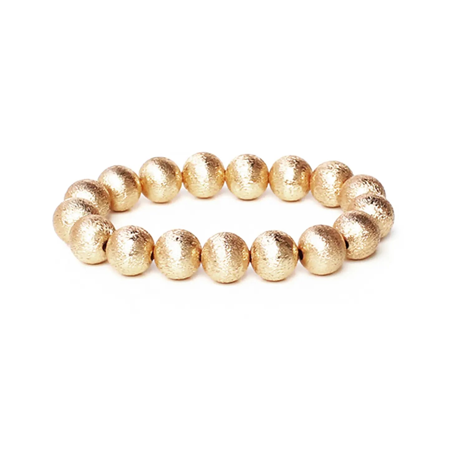 Brushed Gold 12mm Gold Bead Stretch Bracelet
