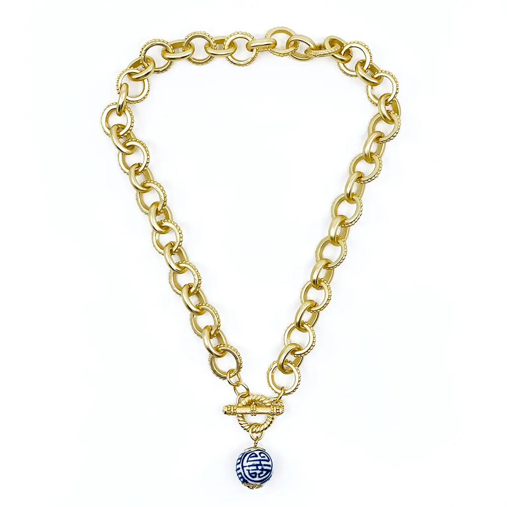 China Blue Bella Matte Gold Necklace