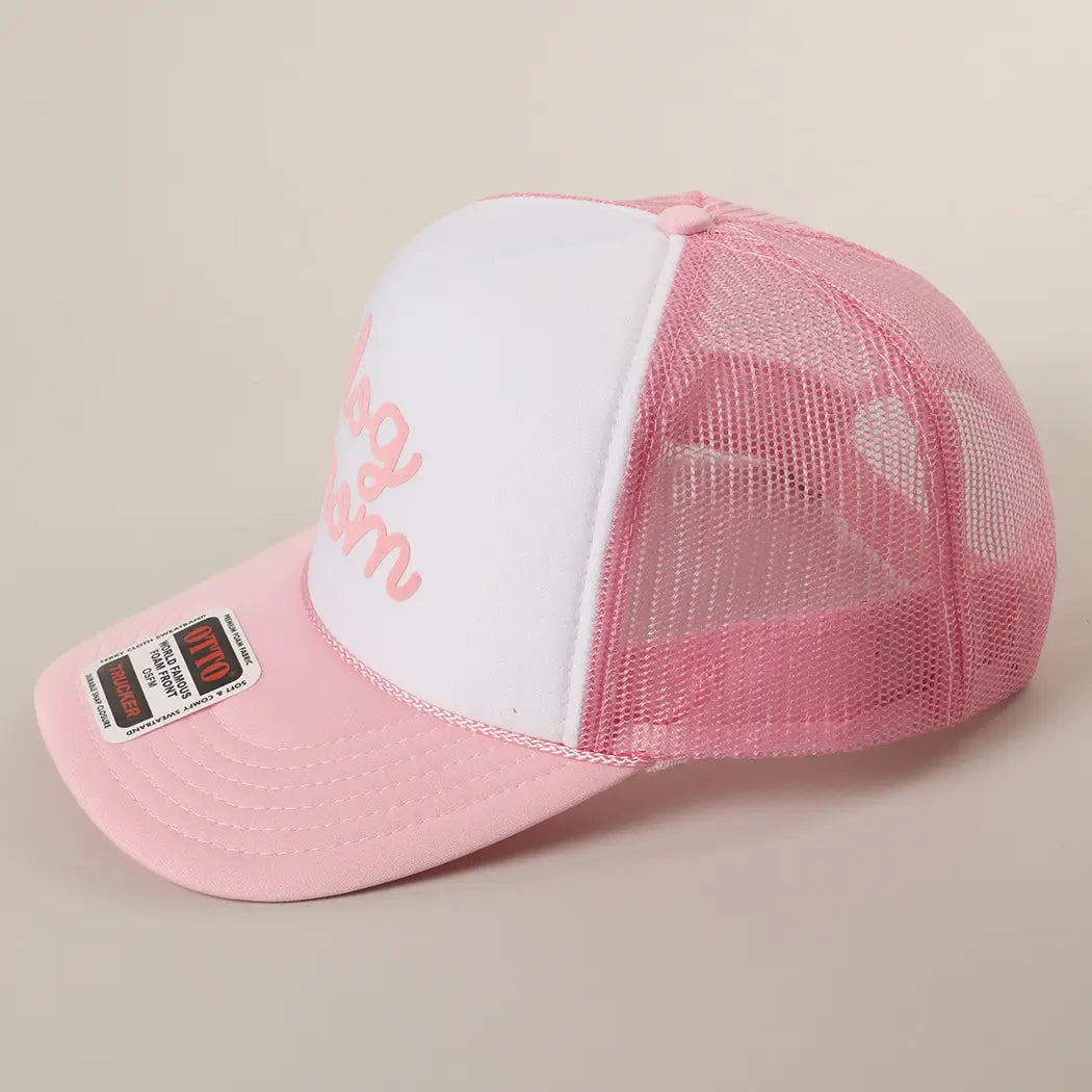 Dog Mom Letter Logo Printed Foam Mesh Back pink & White Cap