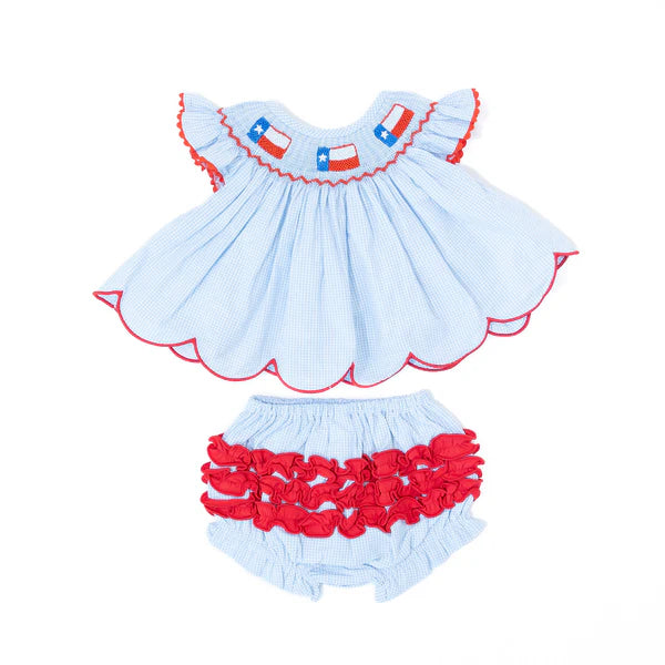 Girls Gingham Texas Flag Bloomer Set