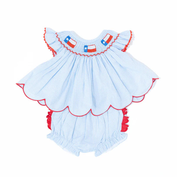 Girls Gingham Texas Flag Bloomer Set