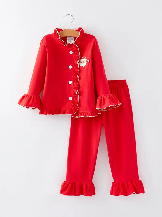 Girls Red Christmas Santa Pajamas with Optional Monogram