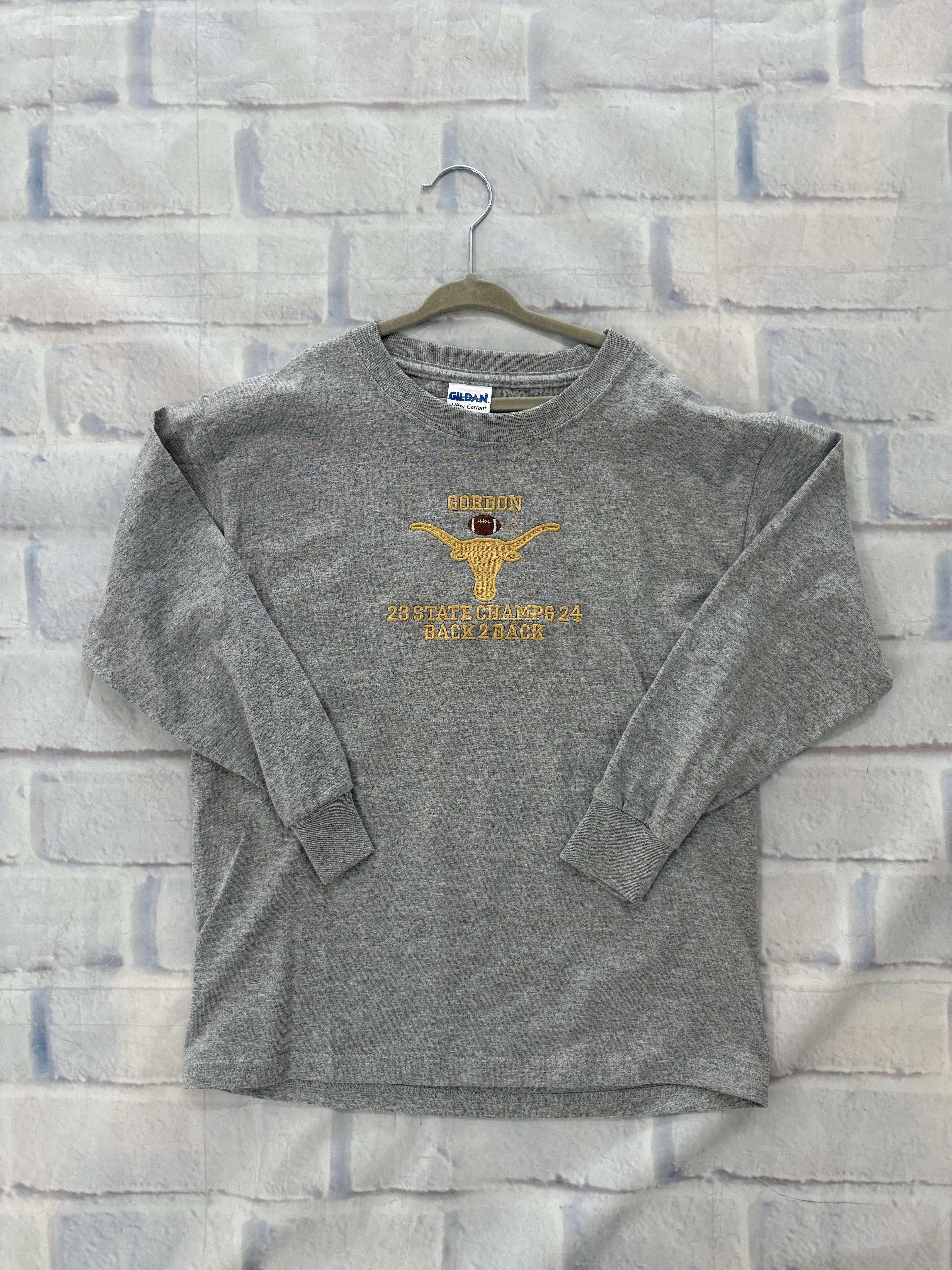 Gordon Longhorn Heather Grey Youth Long Sleeve Tee Size Small