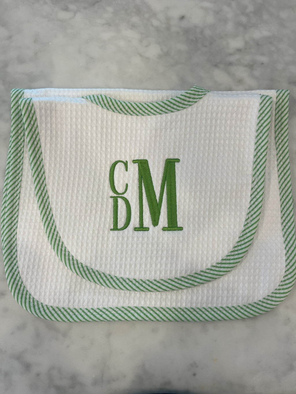 Green Seersucker Bib & Burp Set with Optional Monogram