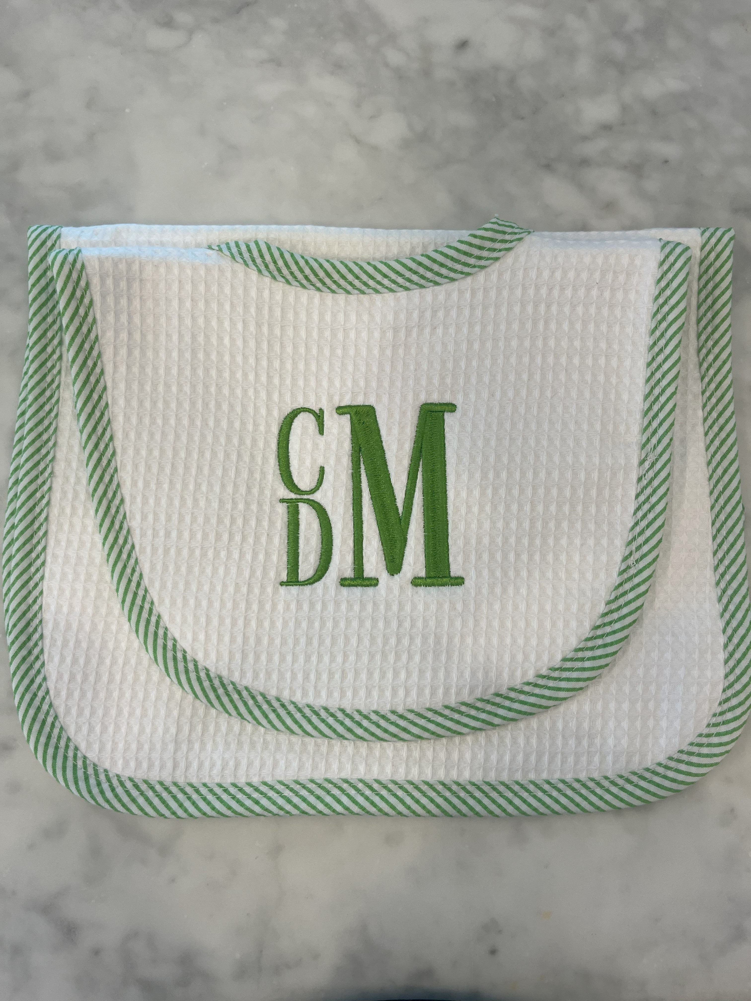 Green Seersucker Bib & Burp Set with Optional Monogram