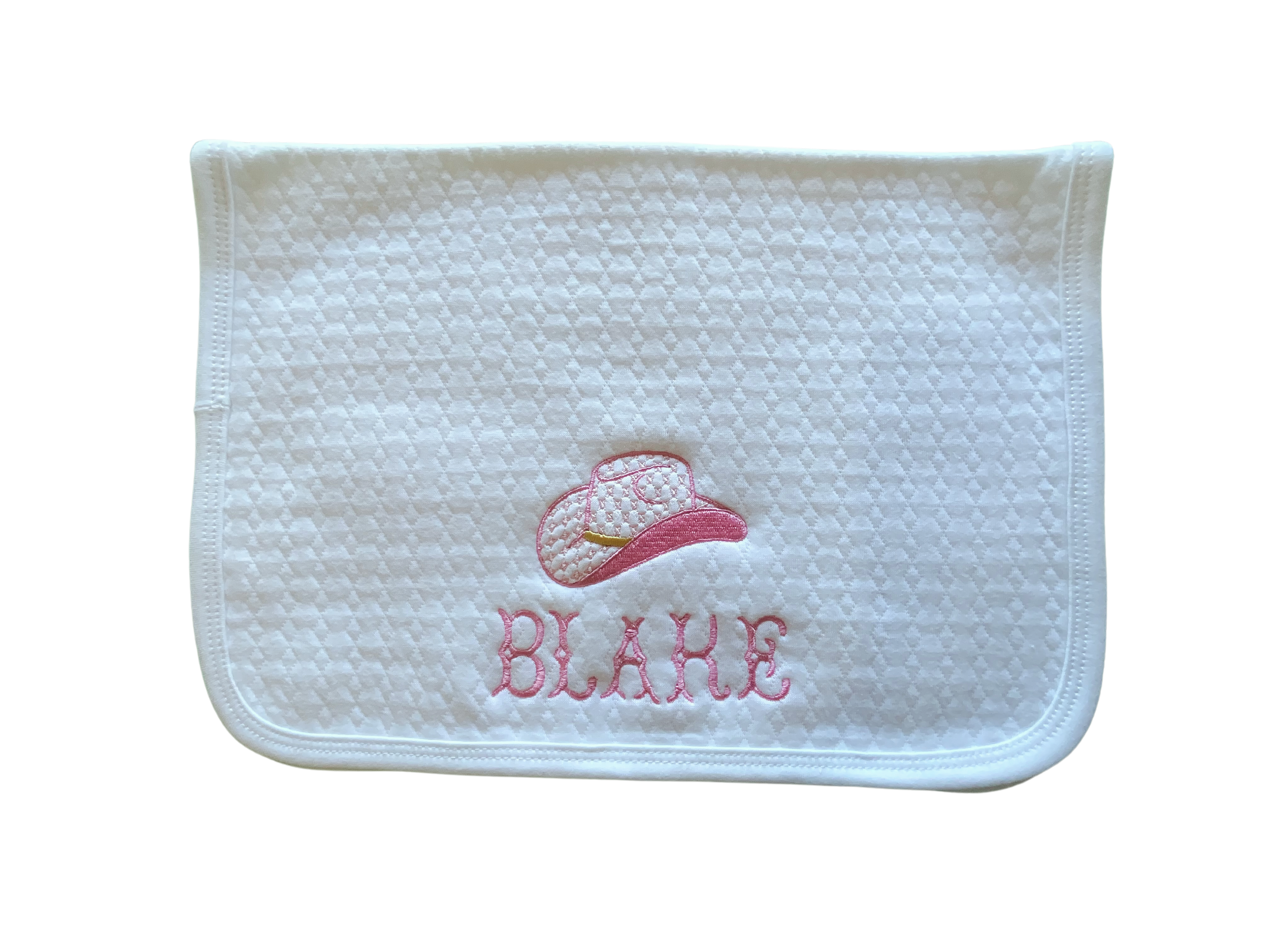 Cowgirl Themed White Cotton Burp Cloth with Diamond Jacquard Texture