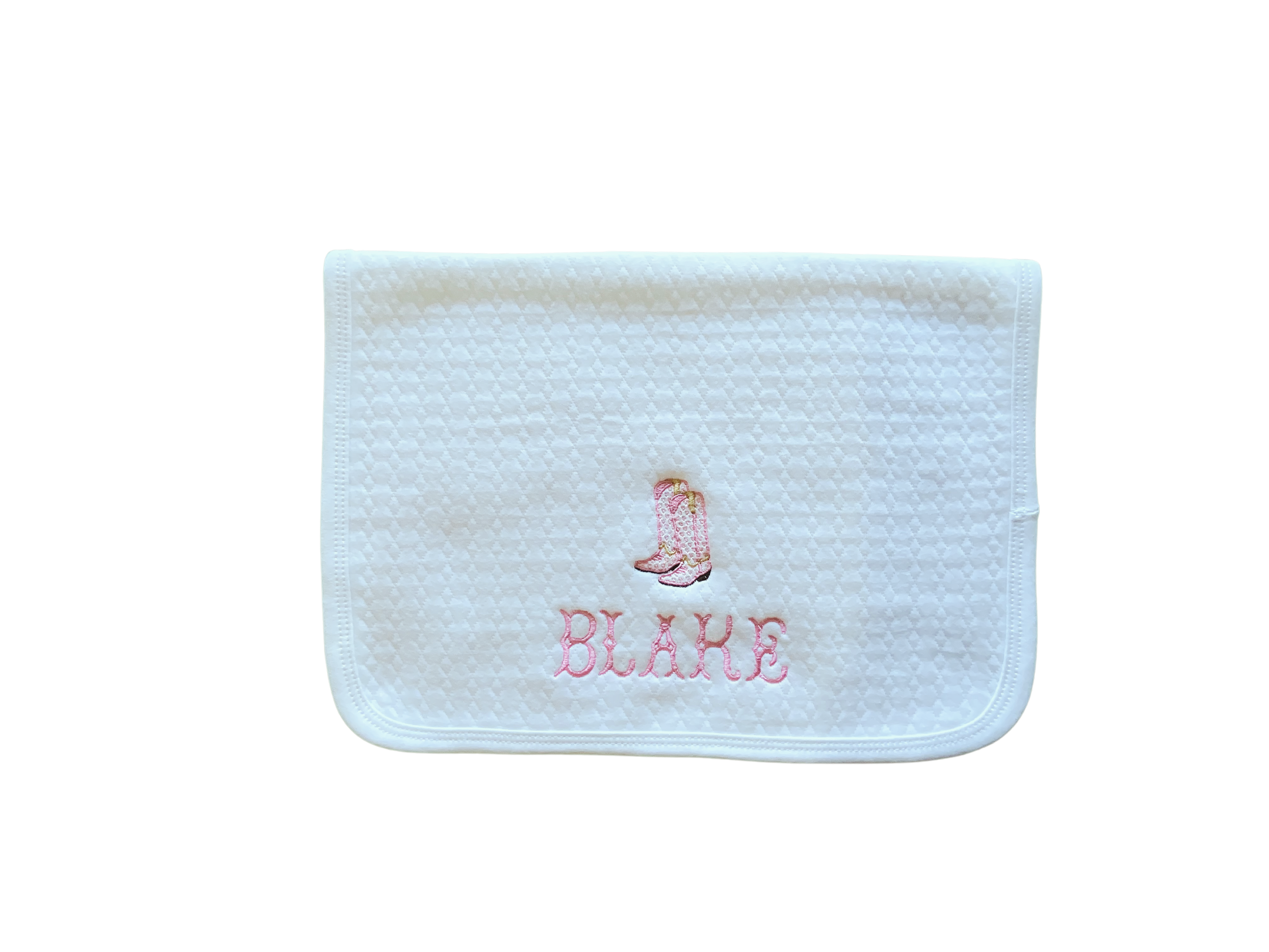 Cowgirl Themed White Cotton Burp Cloth with Diamond Jacquard Texture
