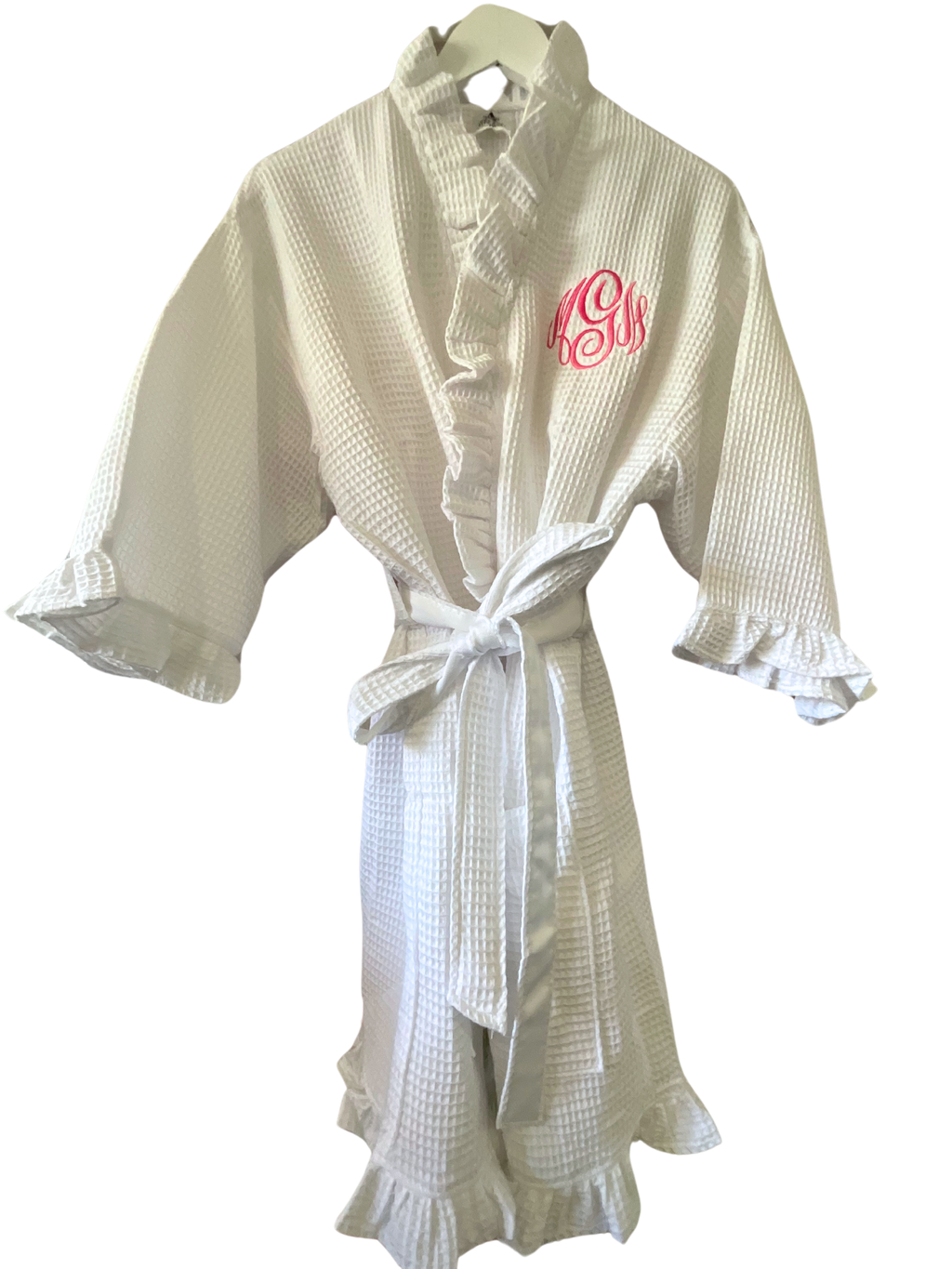 White Waffle Ruffle Robe