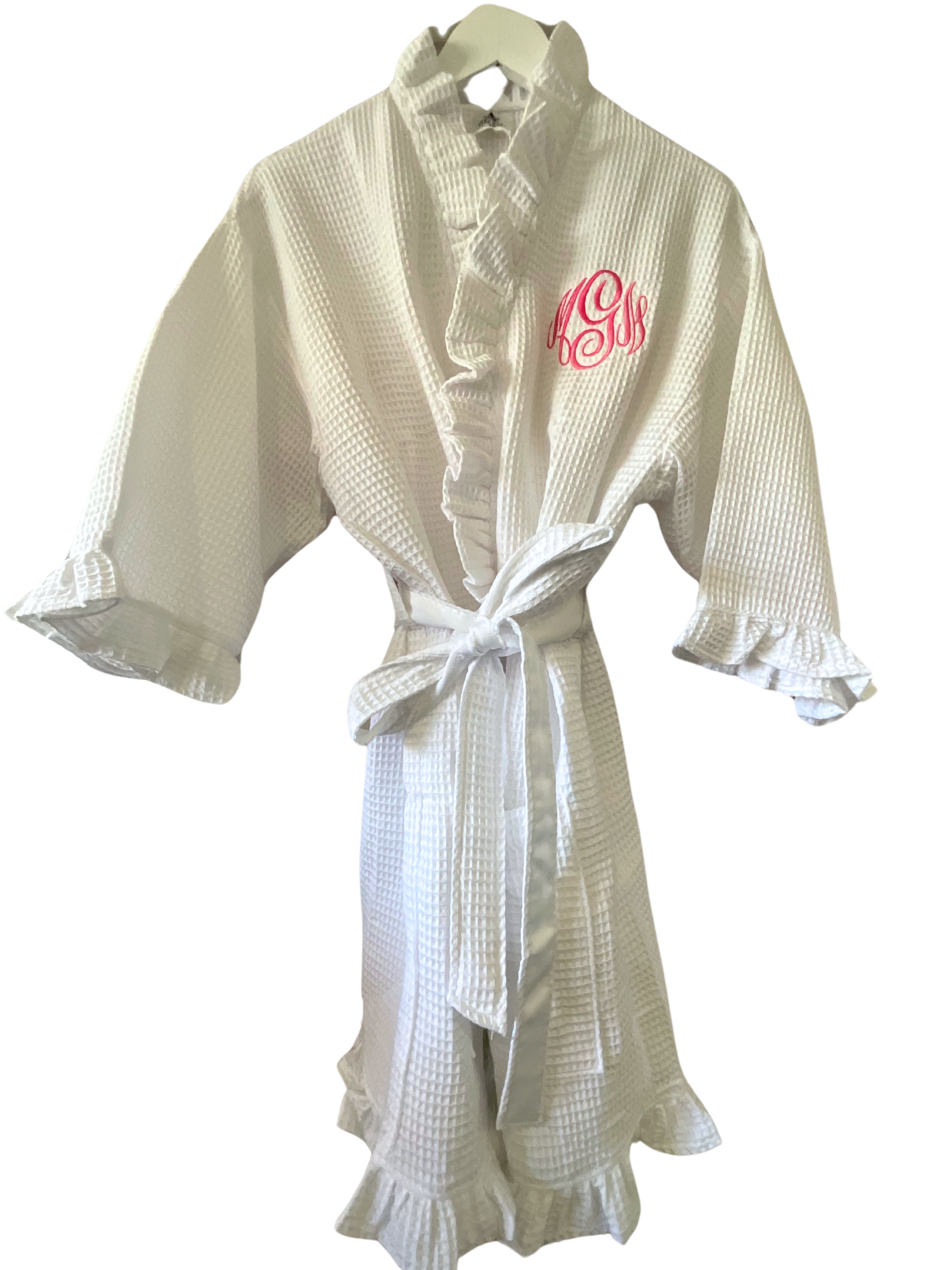 White Waffle Ruffle Robe