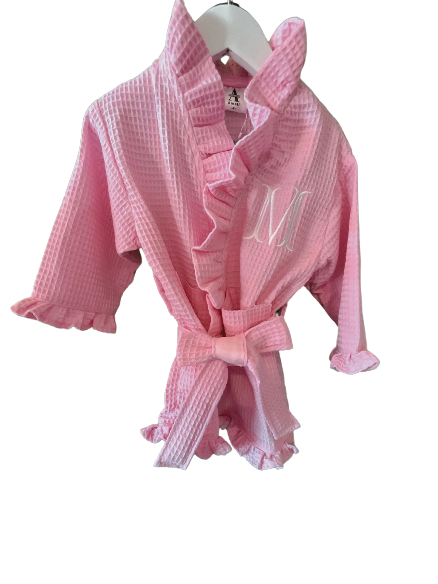 Kid's Pink Waffle Ruffle Robe Size Small