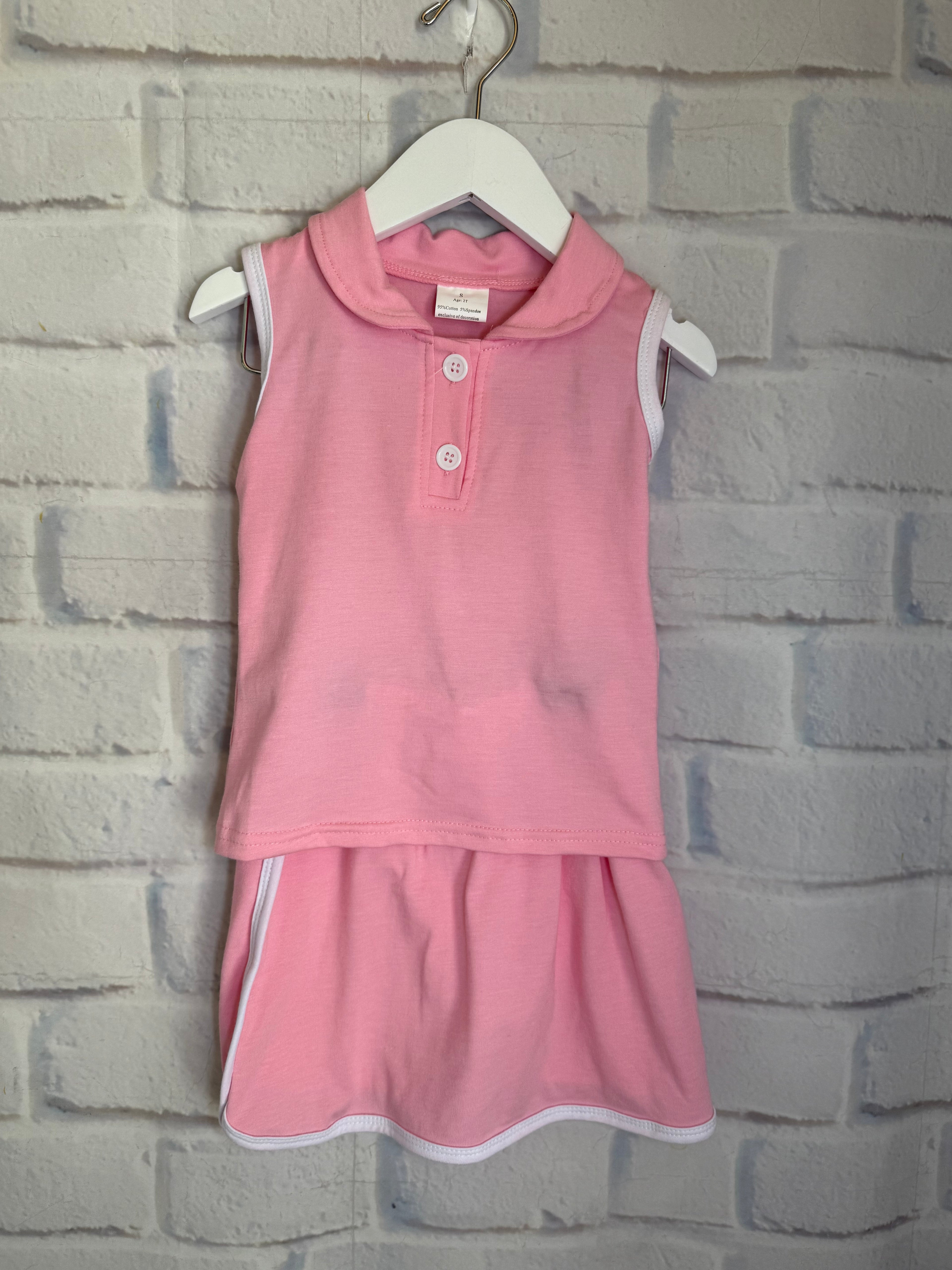 Pink Sleeveless Polo Shirt & Skort Girls Clothing Set for Tennis Pickleball Golf