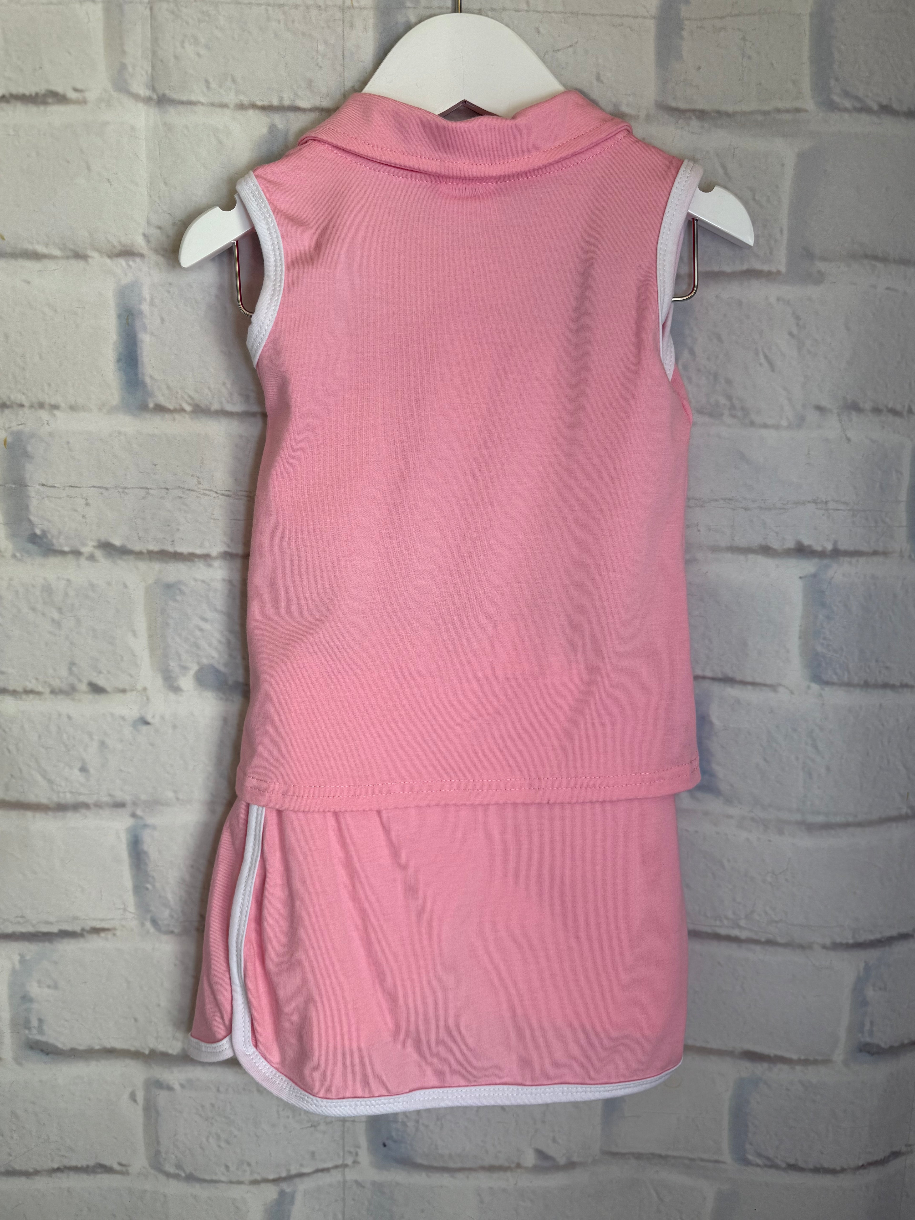 Pink Sleeveless Polo Shirt & Skort Girls Clothing Set for Tennis Pickleball Golf