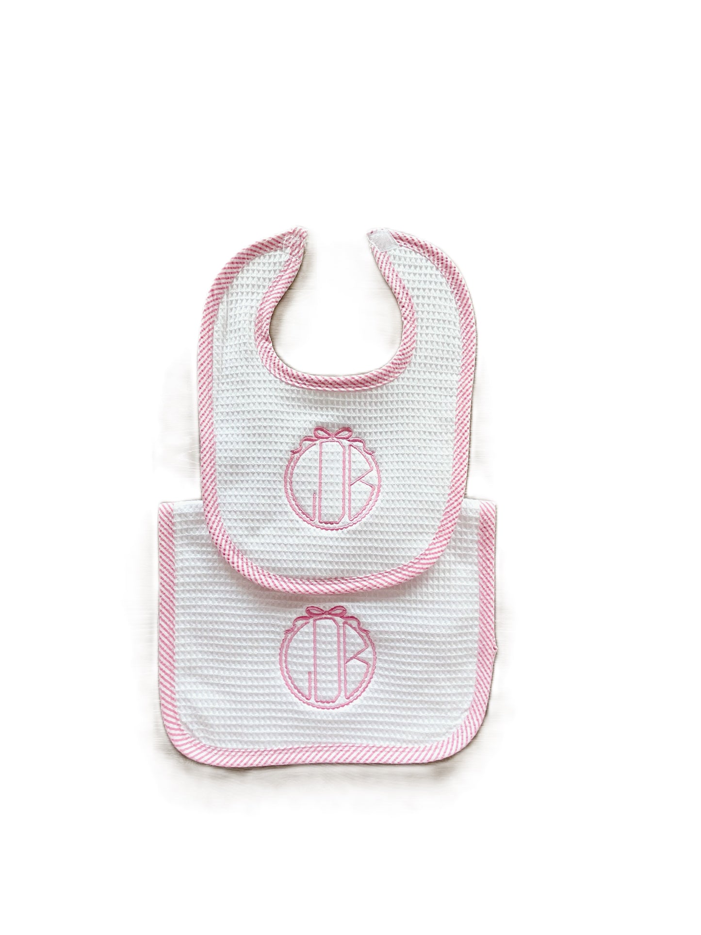 Pink Seersucker Bib & Burp Set