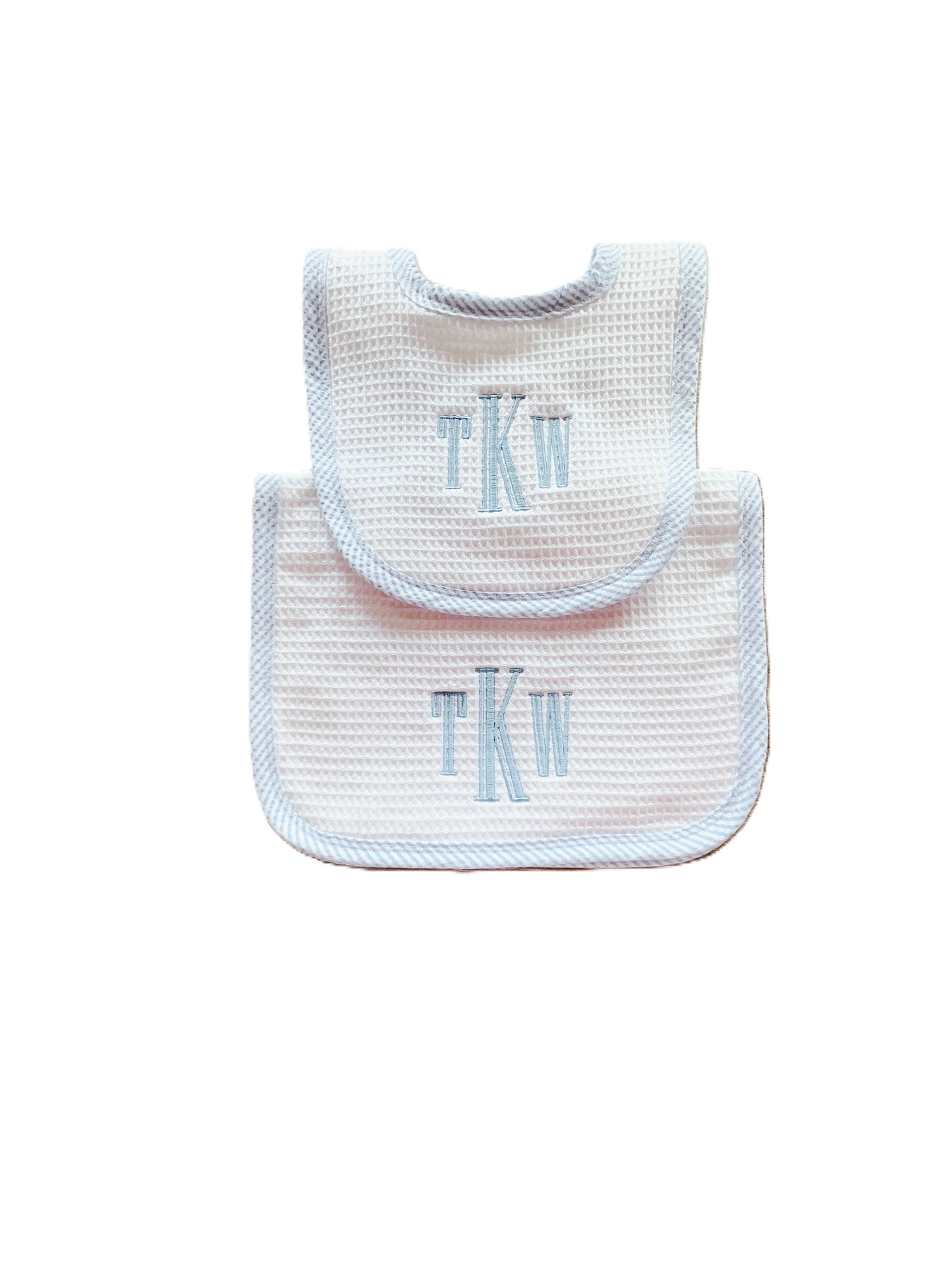 Blue Seersucker Bib & Burp Set