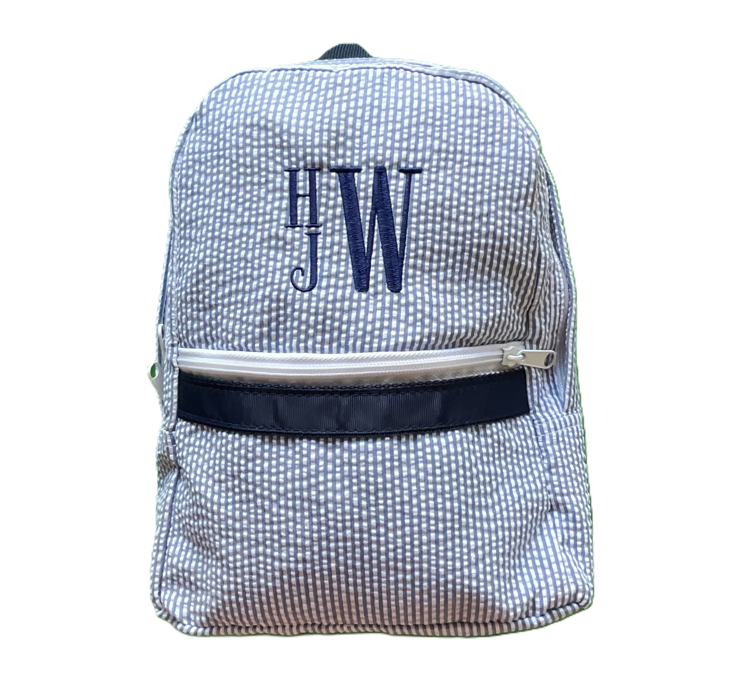 Navy Seersucker Small Backpack