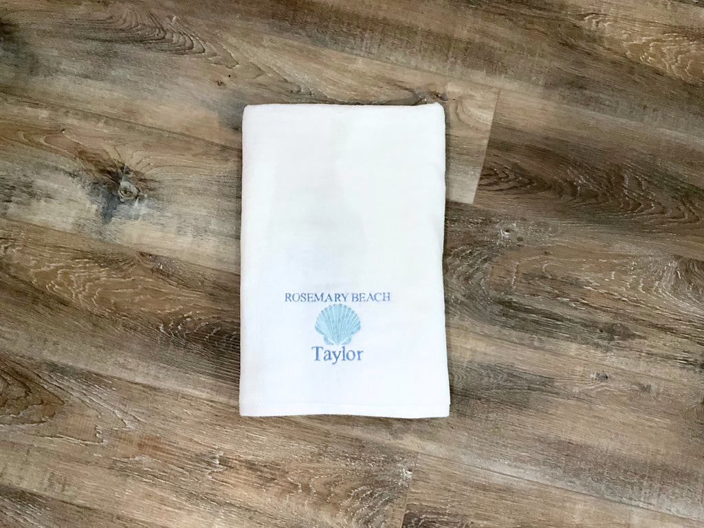Luxury White Cotton Velour 32" x 64" Beach Towel