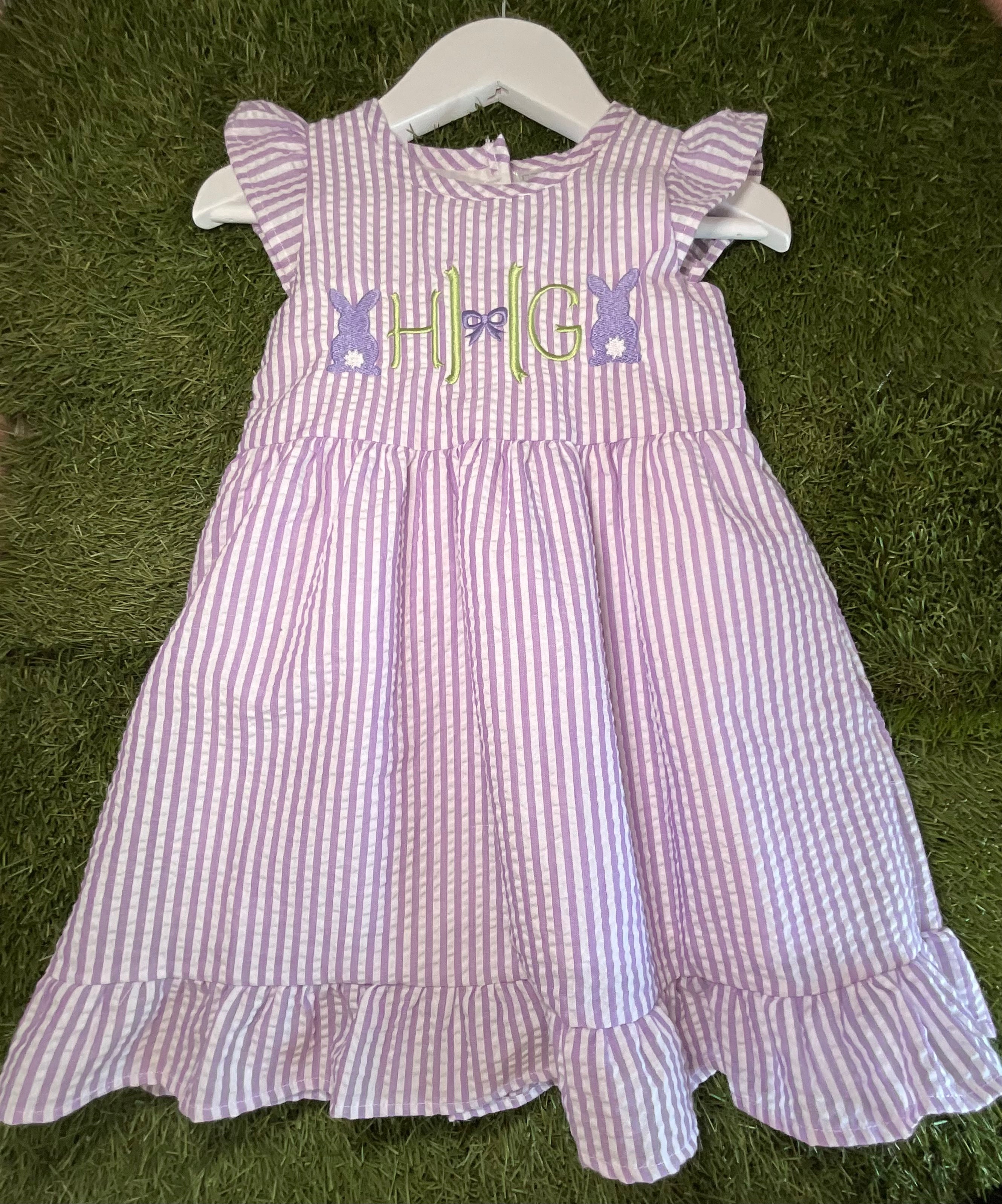 Girls Lavender Seersucker Ruffle Dress