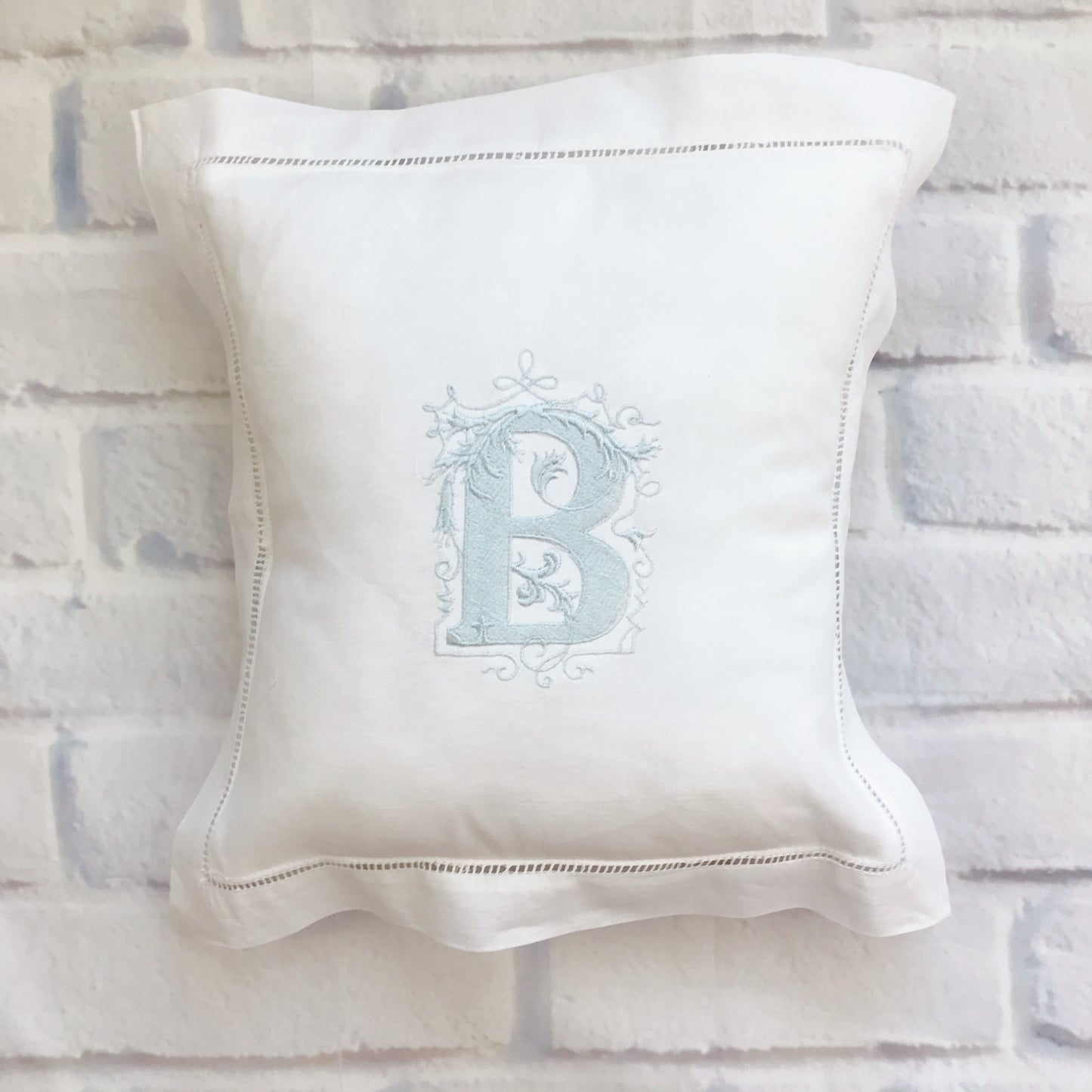 White Linen Hemstitch Square Pillow