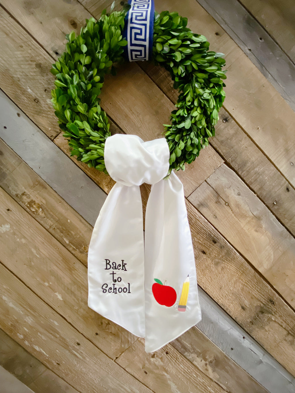 Back to School White Cotton Wreath Sash