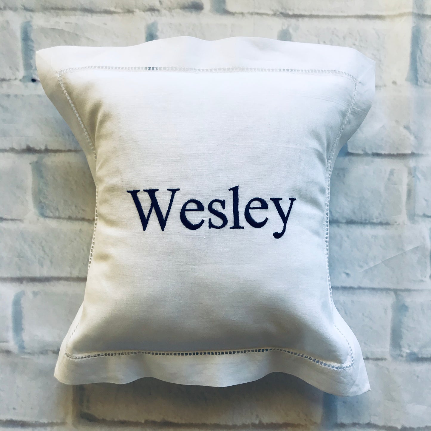 White Linen Hemstitch Square Pillow