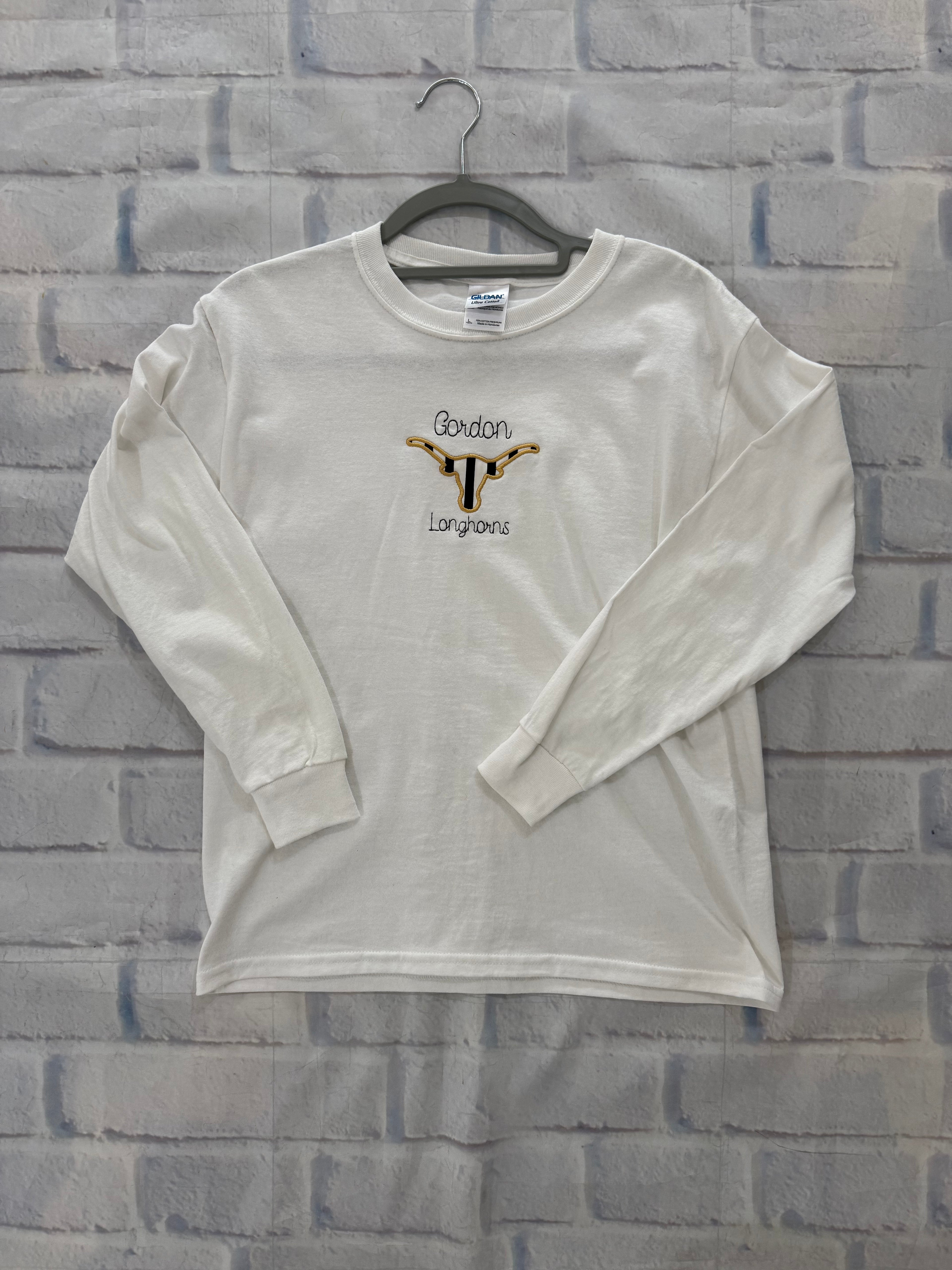 Gordon Longhorn White Youth Long Sleeve Tee Size Large
