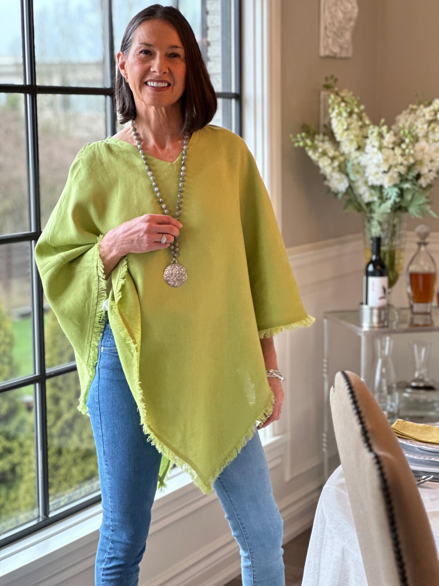 Linen Ladies Poncho in Citron