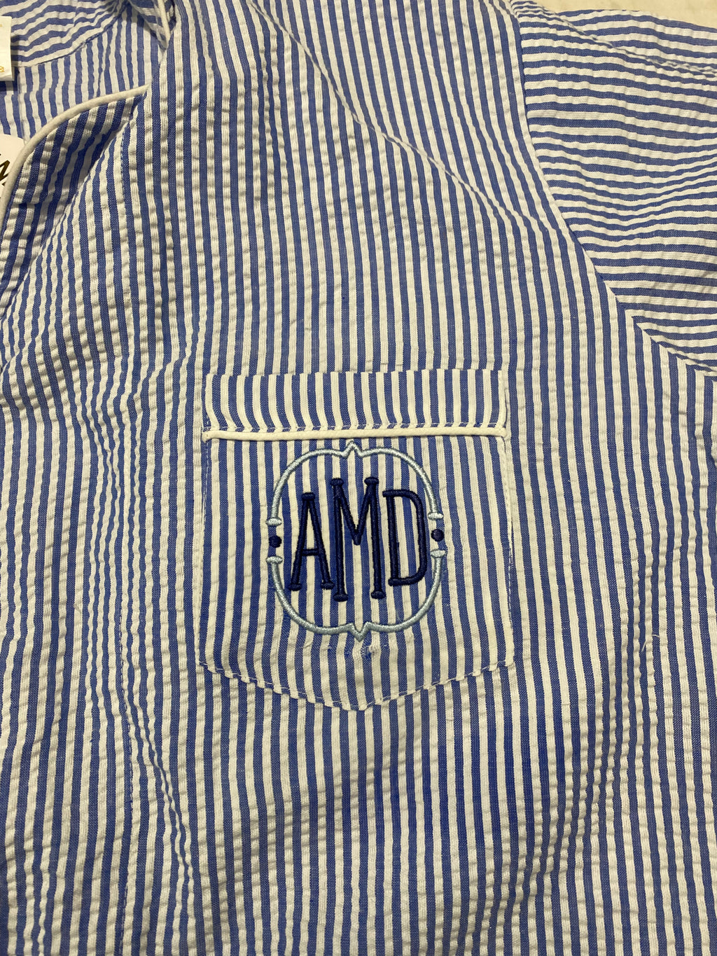 Blue Seersucker Short PJ Set
