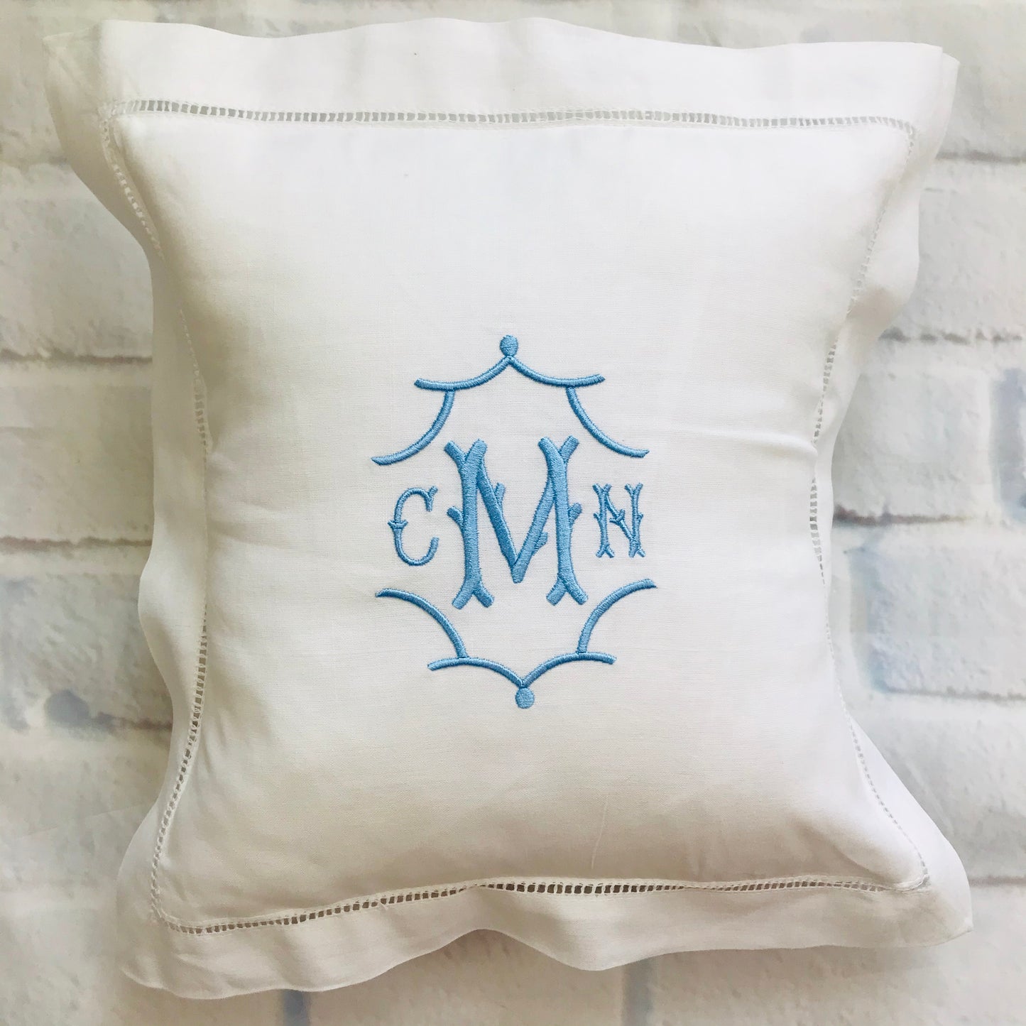 White Linen Hemstitch Square Pillow