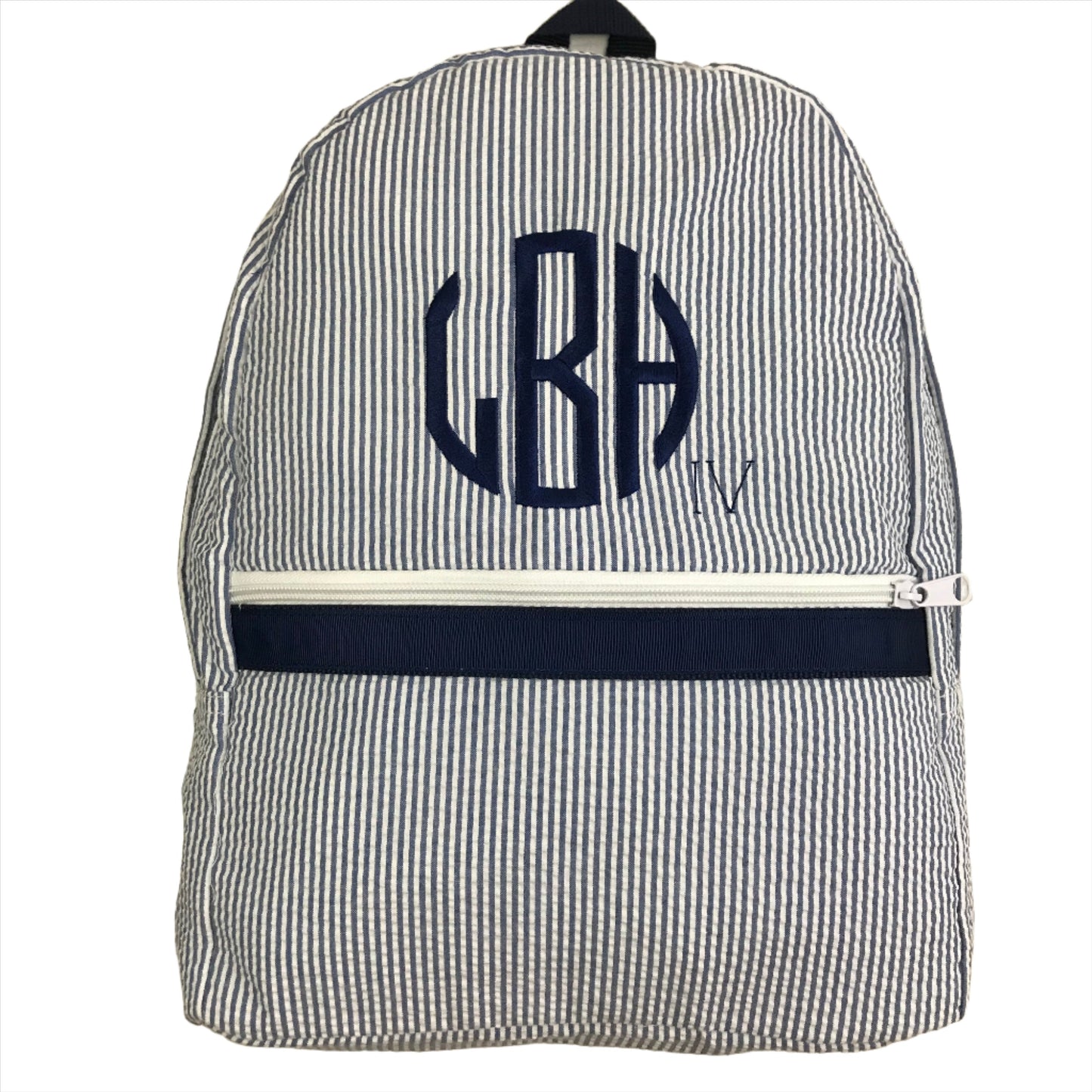 Navy Seersucker Medium Backpack