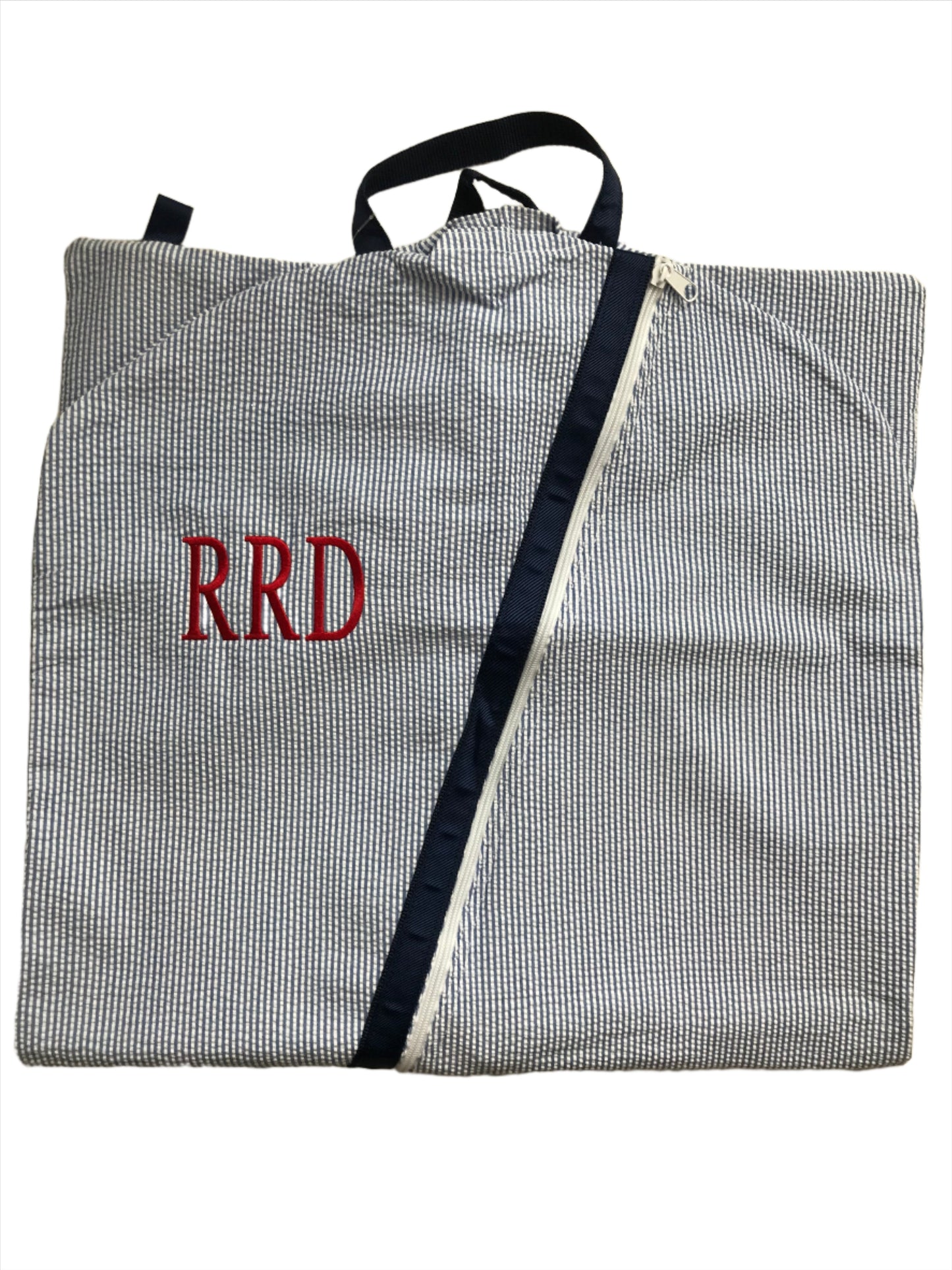 Navy Seersucker Garment Bag