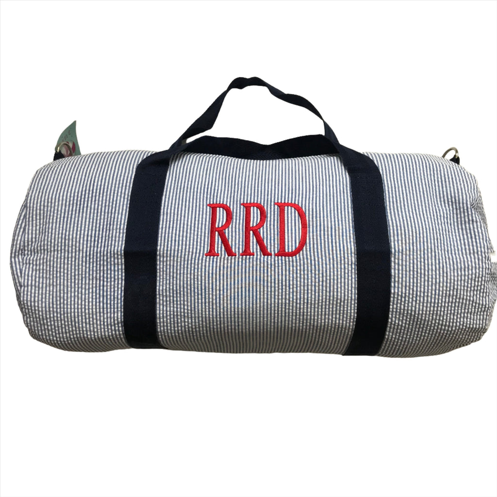 Navy Seersucker Baby Duffel