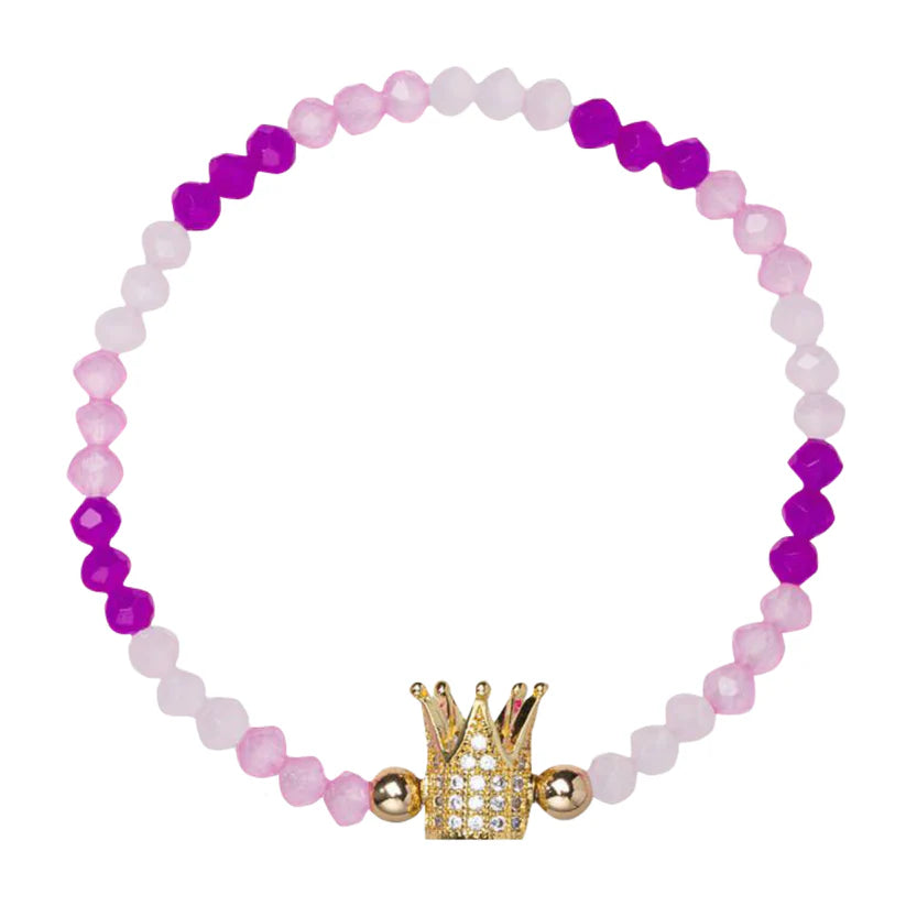 Kids Pink, Light Pink, Fuchsia Faceted Beaded Stretch Bracelet with Crown by Jane Marie