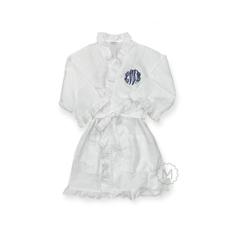 Kid's White Waffle Ruffle Robe with Optional Monogram