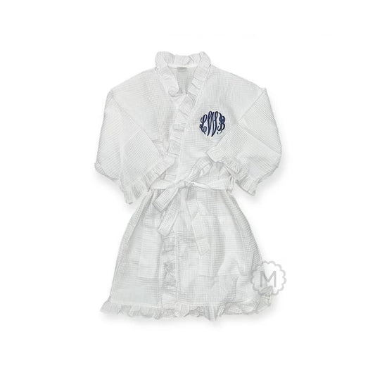 Kid's White Waffle Ruffle Robe Size Medium