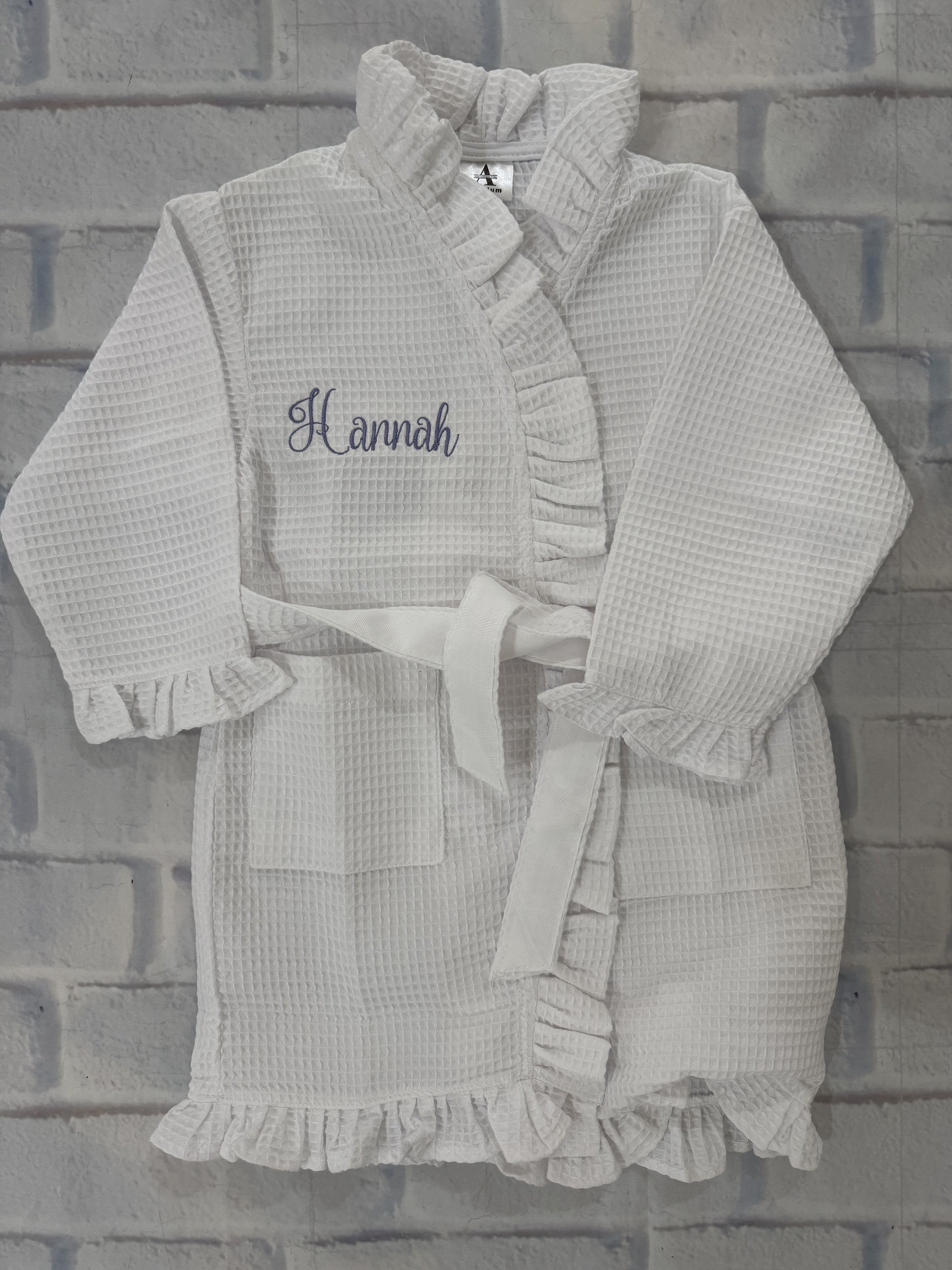 Kid's White Waffle Ruffle Robe with Optional Monogram
