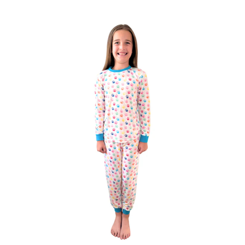 Kid's Marley Multi Color Paw Print Pajama Set by Jane Marie