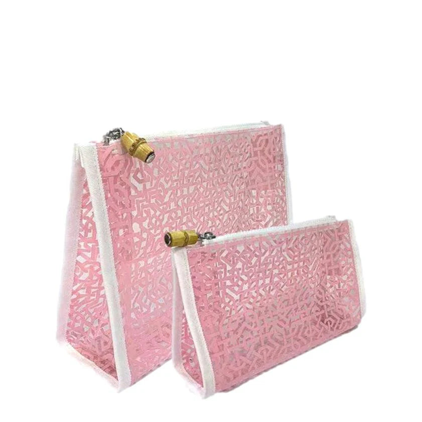 TRVL LATTICE BUNDLE SET - CLEAR Cosmetic or Toiletries Bag in Pink or Blue