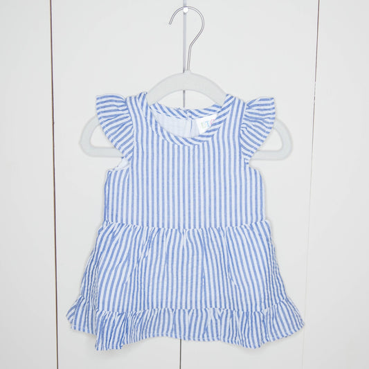 Girls Blue Seersucker Ruffle Dress