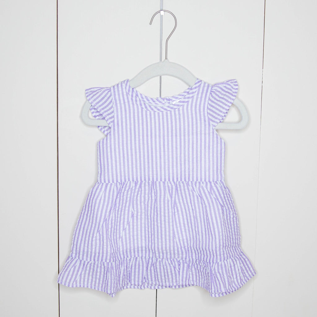 Girls Lavender Seersucker Ruffle Dress