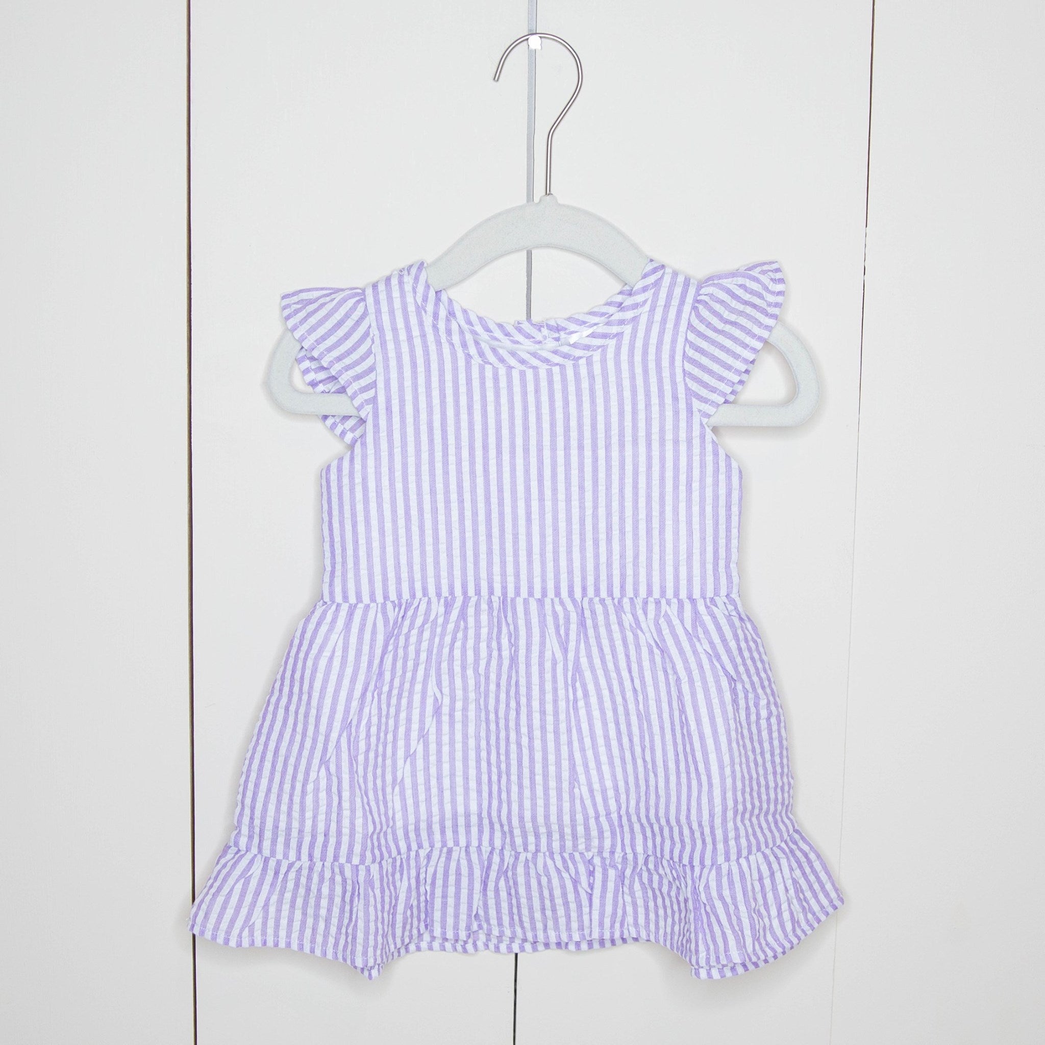 Girls Lavender Seersucker Ruffle Dress