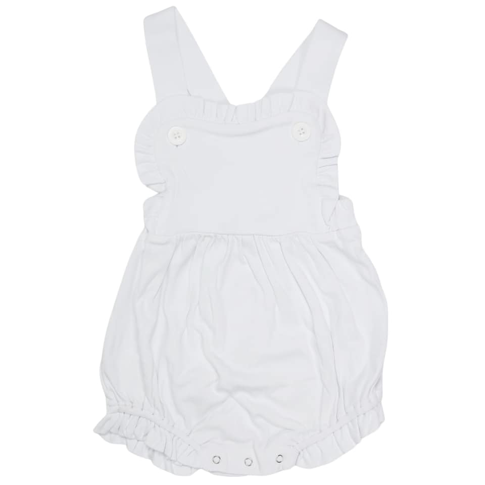 Girls White Cotton Knit Ruffle Sunsuit