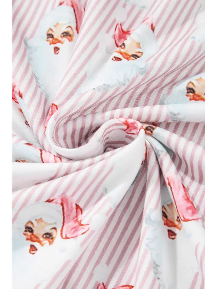 Pink Santa Claus Striped Print Loose Fit Two Piece Lounge Set