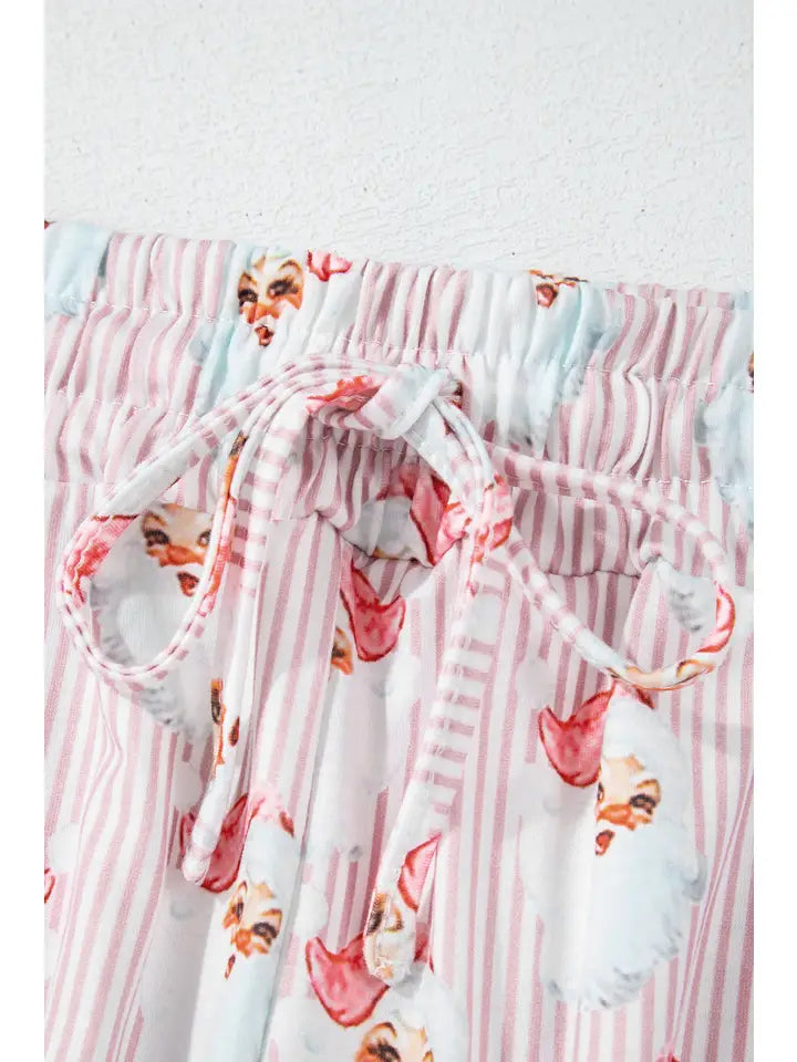 Pink Santa Claus Striped Print Loose Fit Two Piece Lounge Set