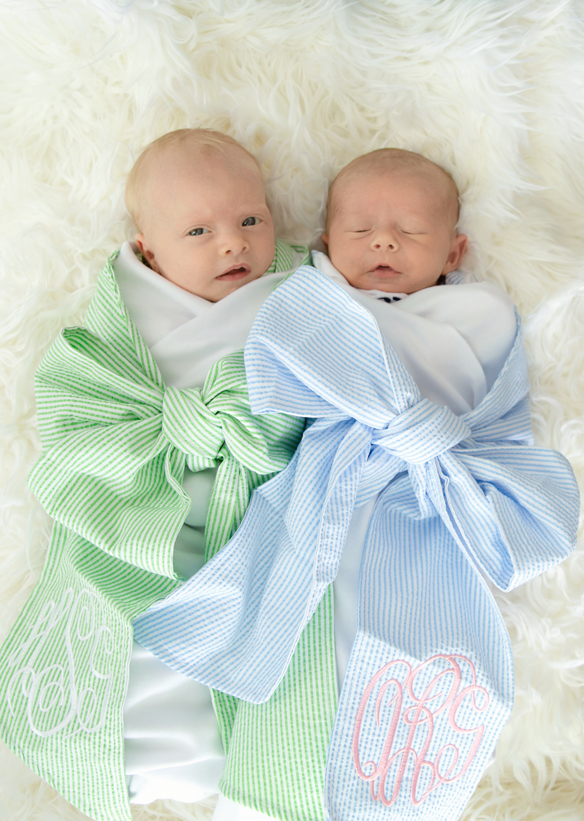 Blue Seersucker Baby Swaddle Blanket